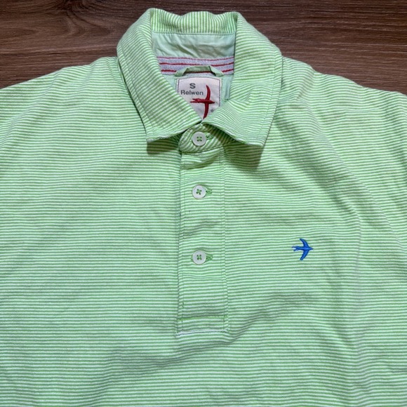 Relwen Other - Relwen Men's Small Ringspun Jersey Polo Lime Green & White Striped Single Pocket